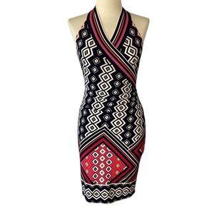 Joseph Ribkoff Women's Geometric Striped Stretch Faux Wrap Sleeveless Dress 4